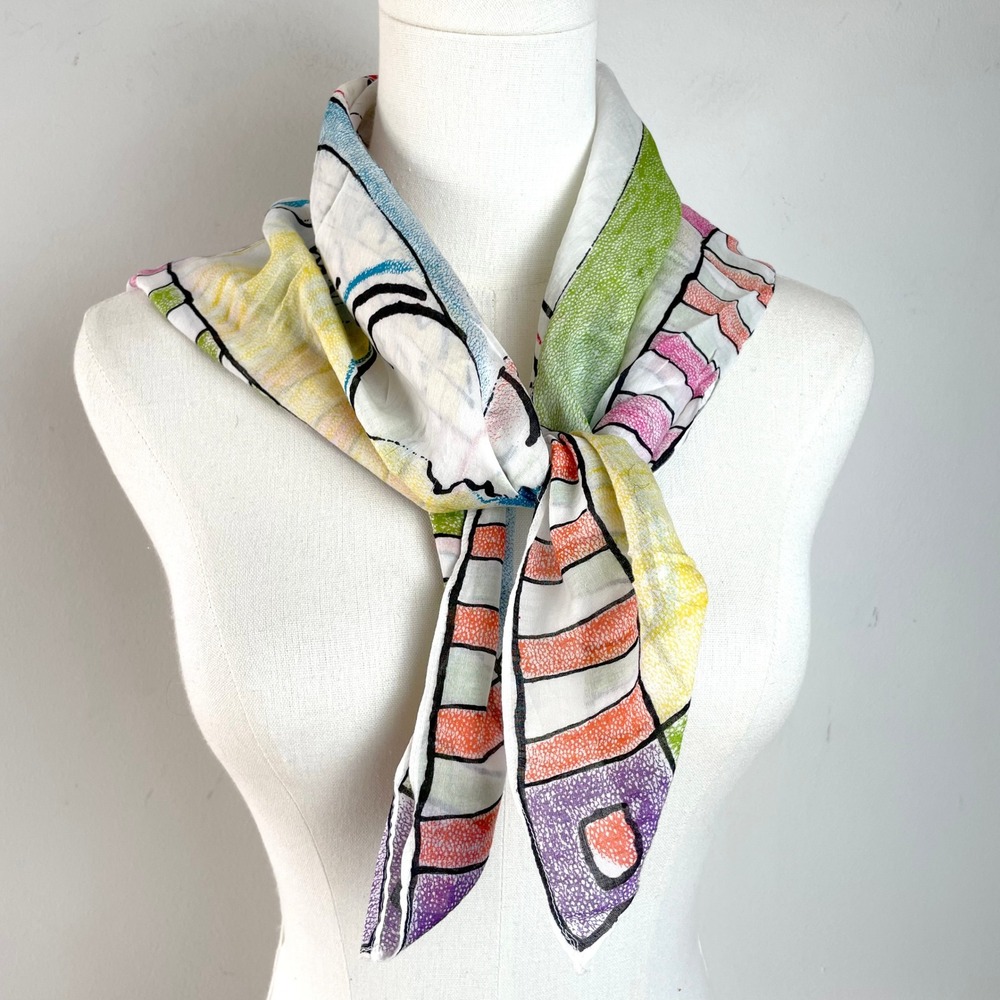 Vintage‎ 80s Abstract Art Print Square Scarf Geometric Maximalist Dopamine Artsy